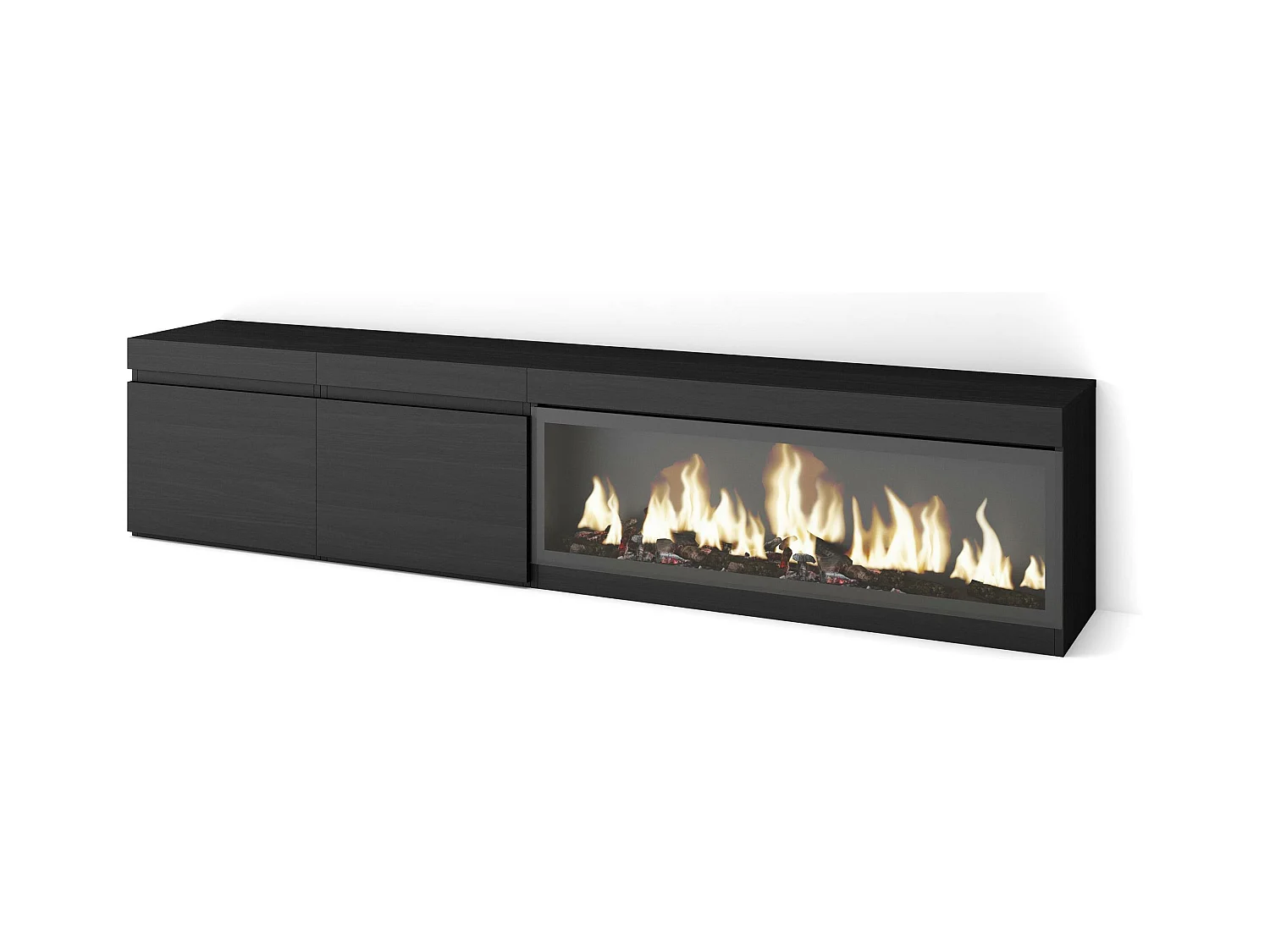 Meuble TV, Banc Télé, 208x35x45cm, Pour les TV jusqu'à 80", Cheminée électrique XXL, Noir