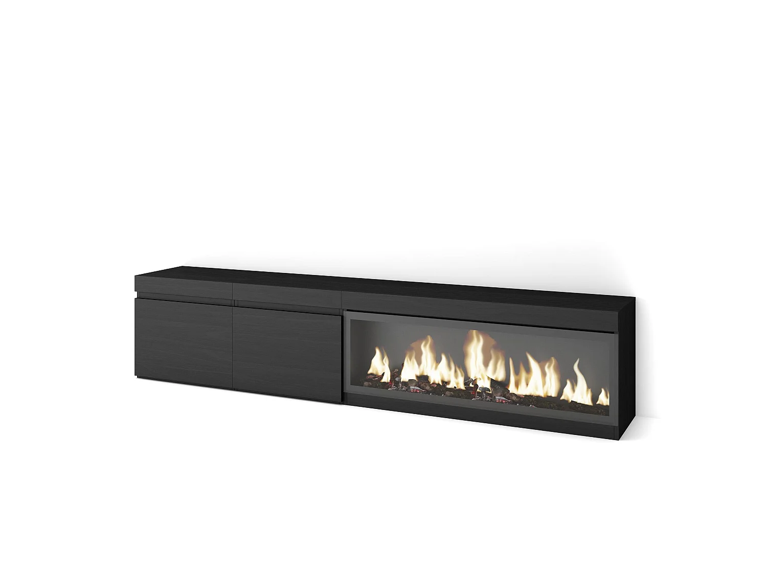 Meuble TV, Banc Télé, 208x35x45cm, Pour les TV jusqu'à 80", Cheminée électrique XXL, Noir