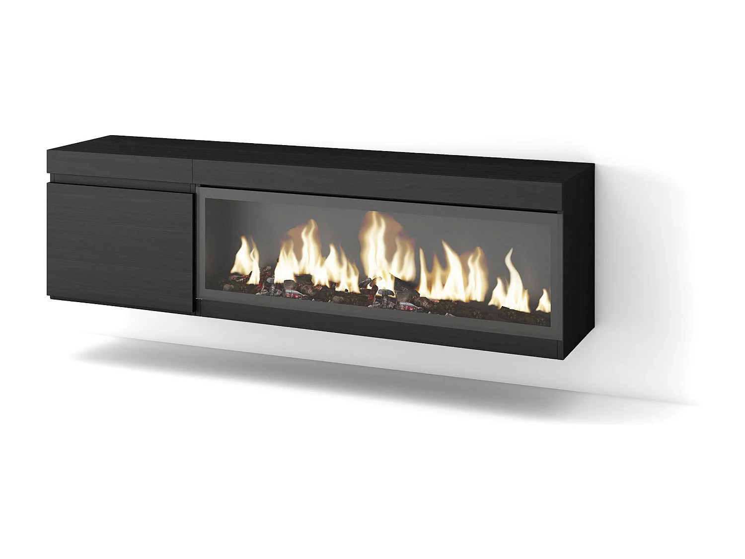 Móvel de TV, 158x35x45cm, Para televisores até 65", Lareira eléctrica XXL, Suspensos, Preto