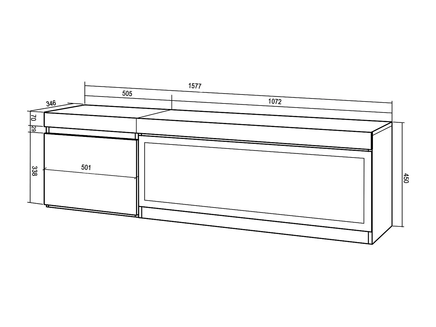 Móvel de TV, 158x35x45cm, Para televisores até 65", Lareira eléctrica XXL, Suspensos, Preto