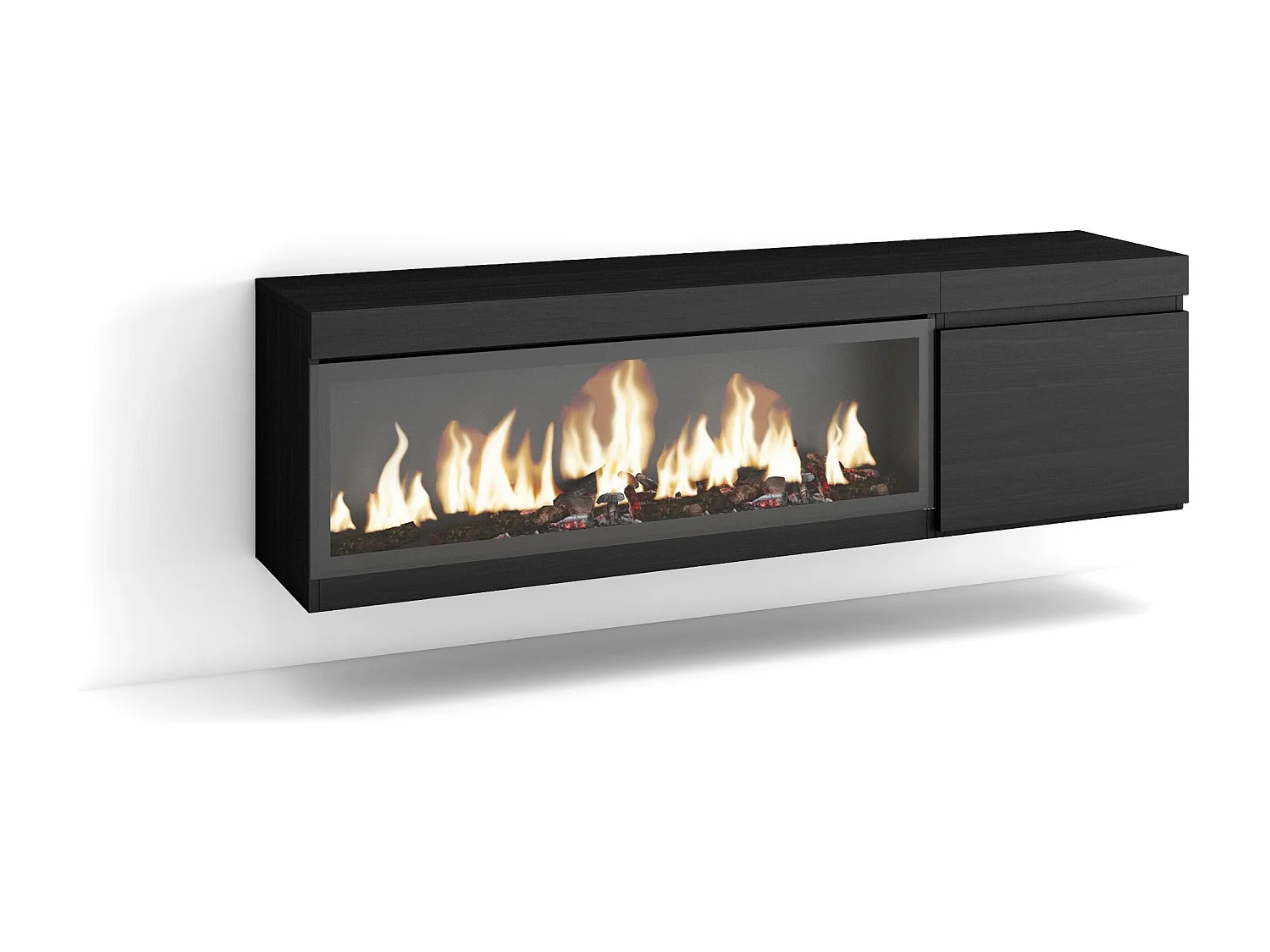 Móvel de TV, 158x35x45cm, Para televisores até 65", Lareira eléctrica XXL, Suspensos, Preto