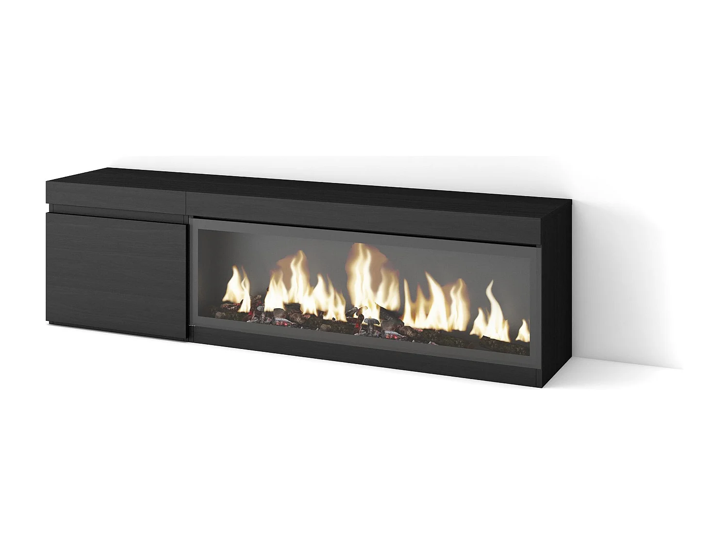 Meuble TV, Banc Télé, 158x35x45cm, Pour les TV jusqu'à 65", Cheminée électrique XXL, Noir