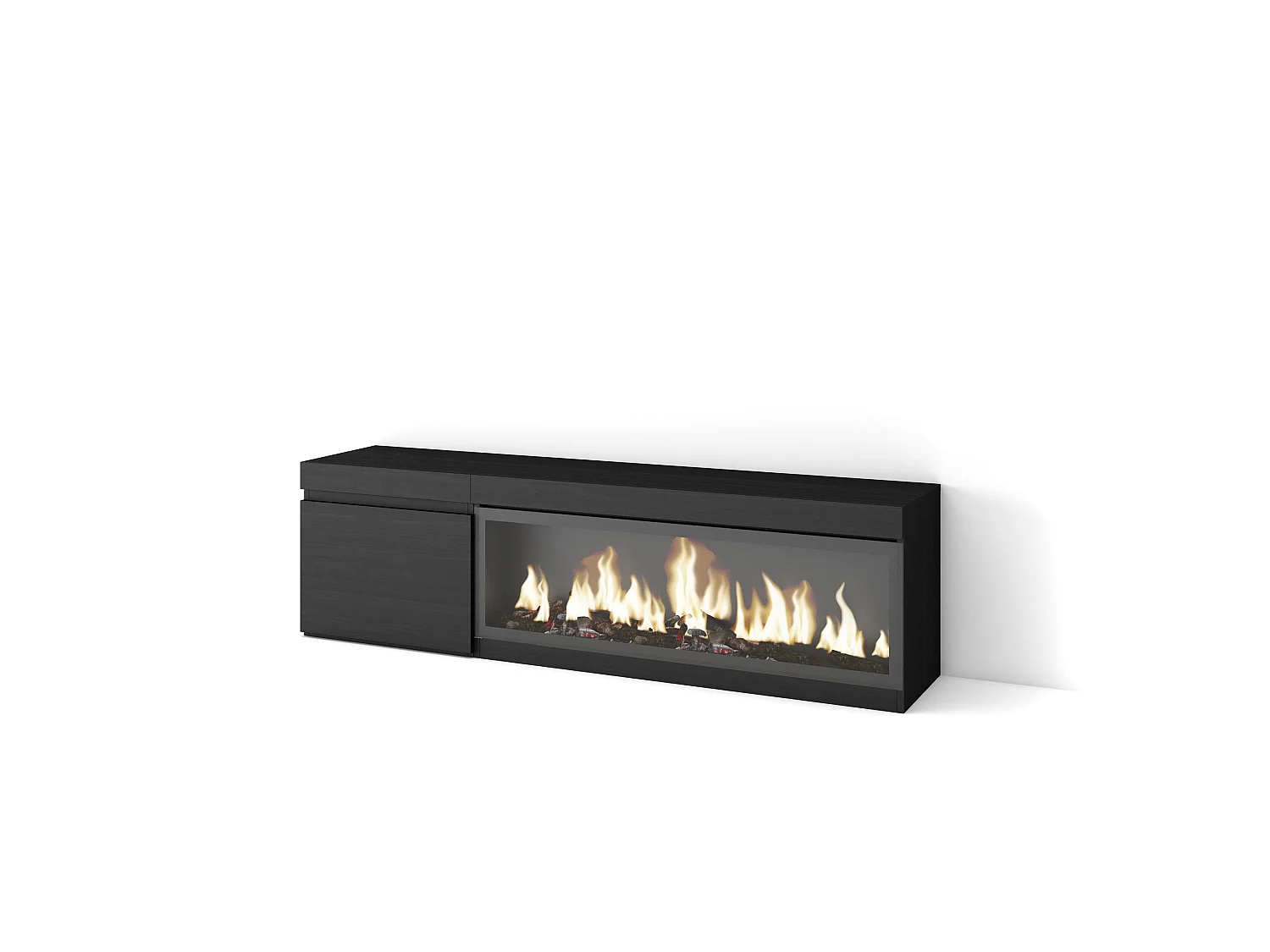 TV-Meubel, Lowboard, 158x35x45cm, Voor tv's tot 65", Elektrische haard XXL, Zwart