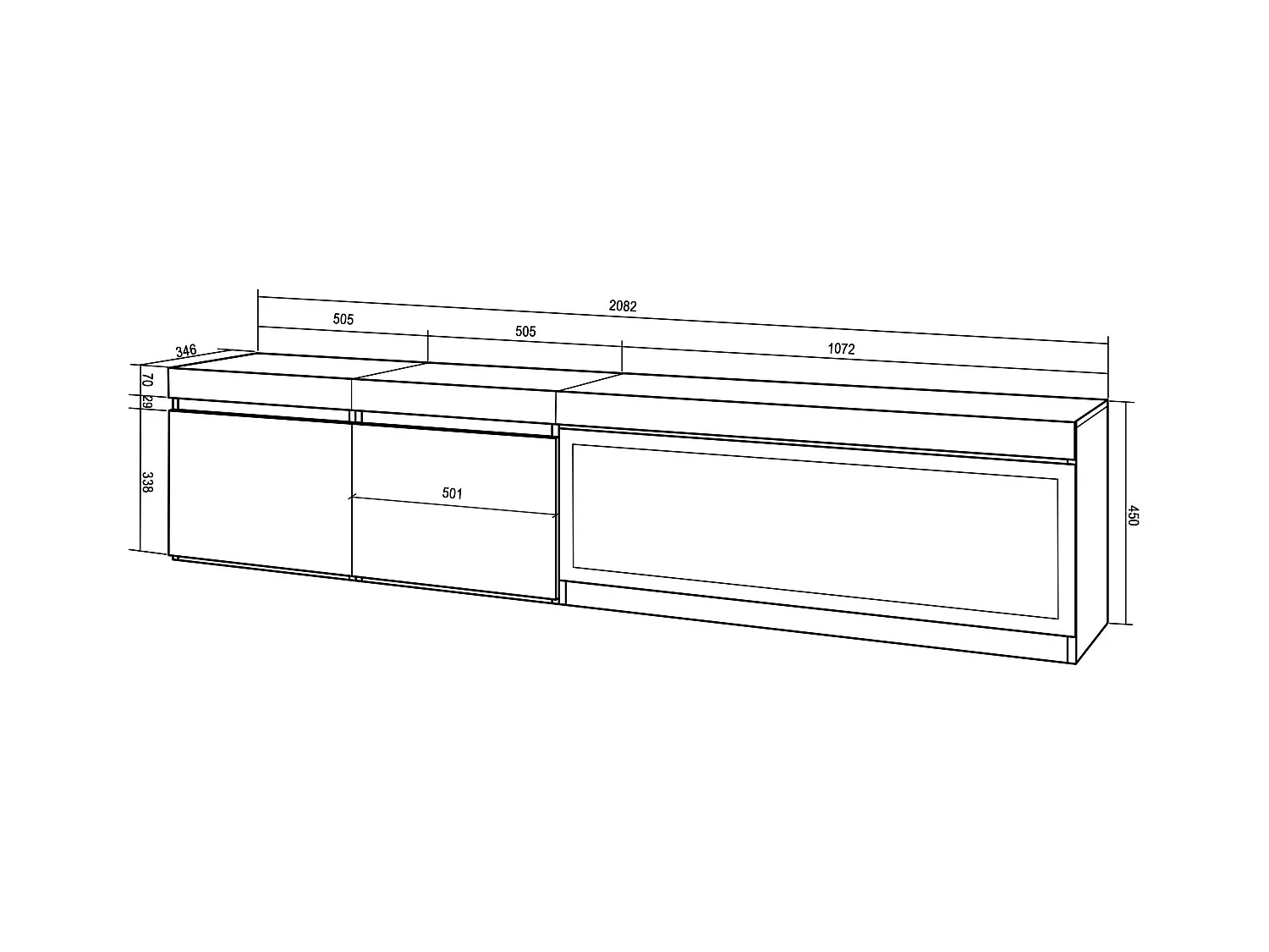 Mueble TV, Televisión, 208x35x45cm, Para TV hasta 80", Chimenea eléctrica XXL, Colgado, Suspendido, Roble y negro