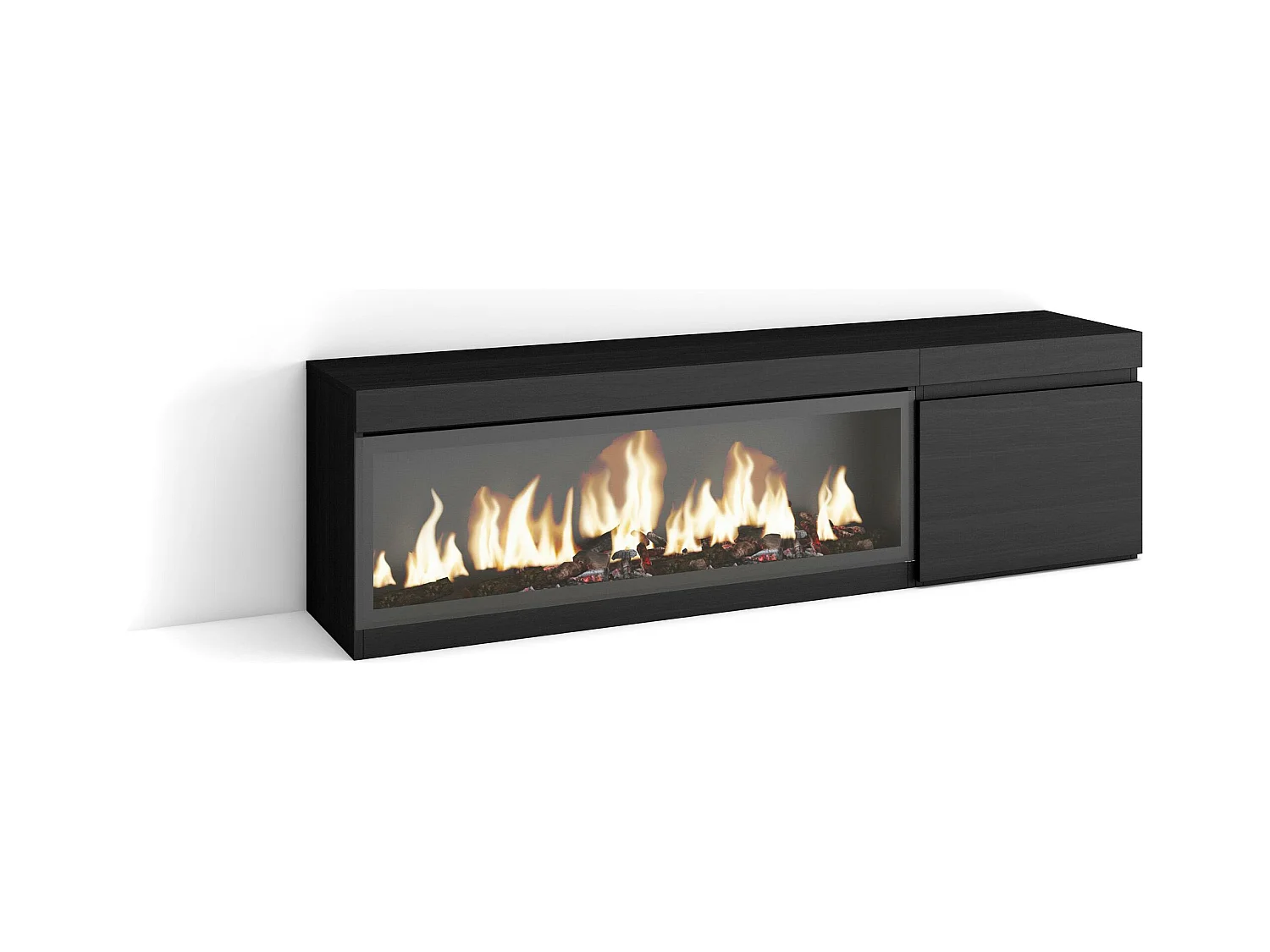 Meuble TV, Banc Télé, 158x35x45cm, Pour les TV jusqu'à 65", Cheminée électrique XXL, Noir