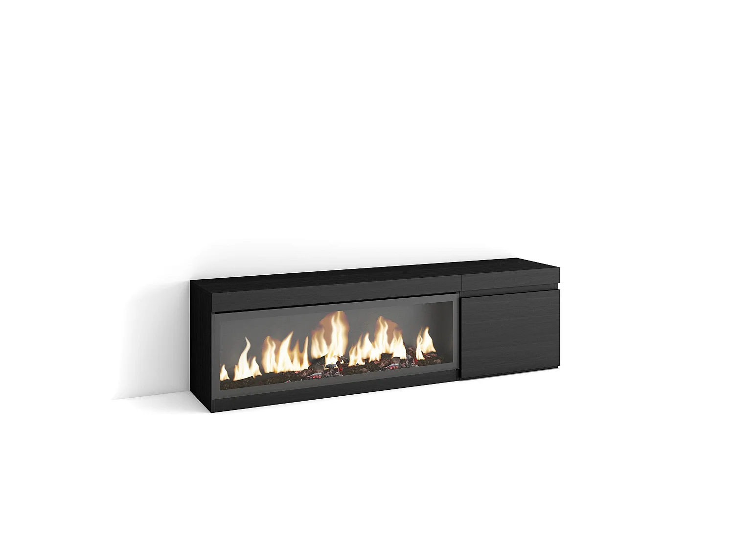 Meuble TV, Banc Télé, 158x35x45cm, Pour les TV jusqu'à 65", Cheminée électrique XXL, Noir