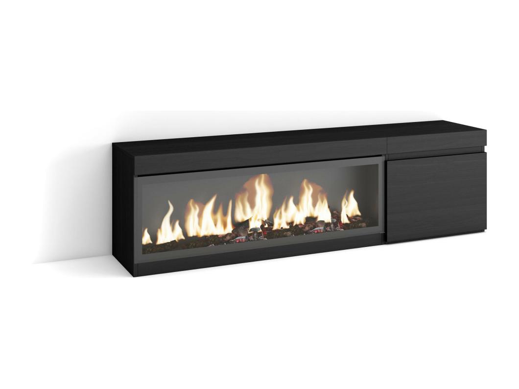 TV-Meubel, Lowboard, 160, Voor tv's tot 65", Elektrische haard XXL, Zwart