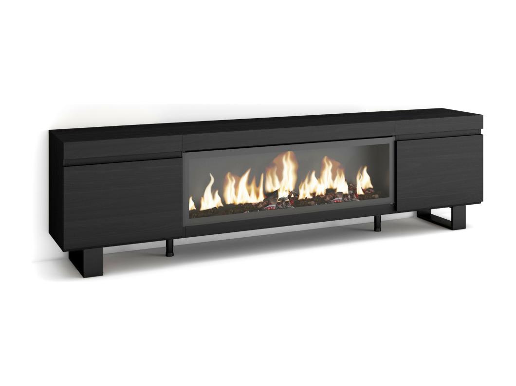 TV-Meubel, Lowboard, 210, Voor tv's tot 80", Elektrische haard XXL, Industrieel design, Zwart