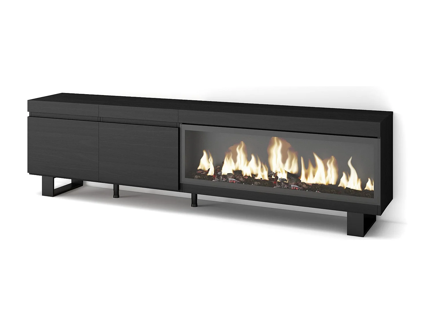 Móvel de TV, 208x35x57cm, Para televisores até 80", Lareira eléctrica XXL, Design industrial, Preto