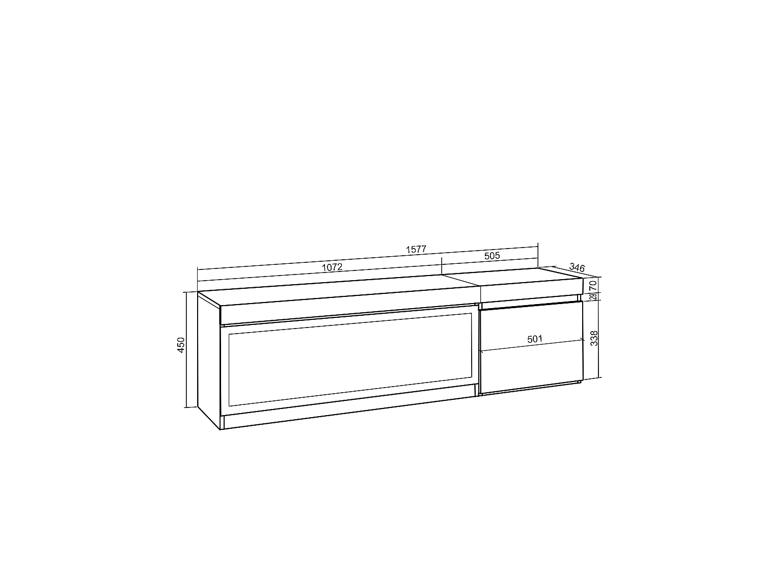 TV-Meubel, Lowboard, 158x35x45cm, Voor tv's tot 65", Elektrische haard XXL, Cement