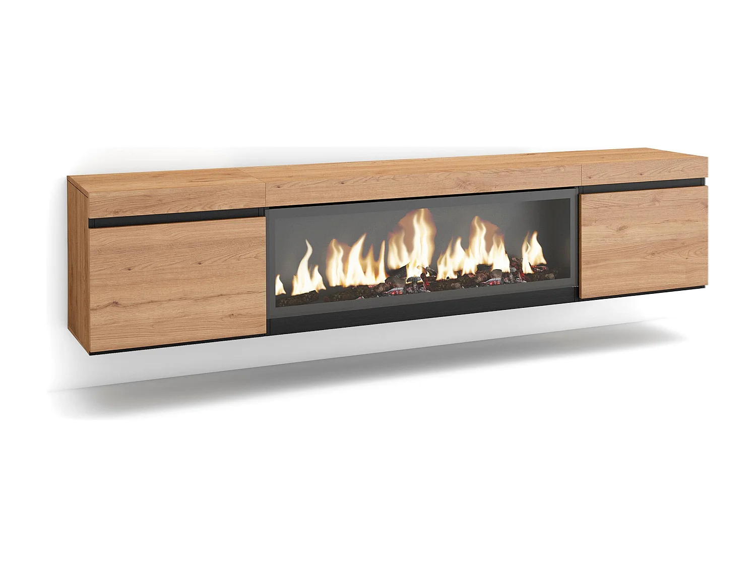Móvel de TV, 208x35x45cm, Para televisores até 80", Lareira eléctrica XXL, Suspensos, Carvahlo