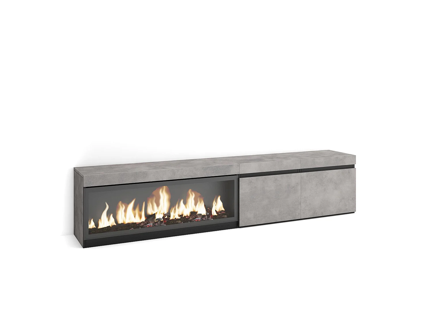 TV-Meubel, Lowboard, 208x35x45cm, Voor tv's tot 80", Elektrische haard XXL, Cement