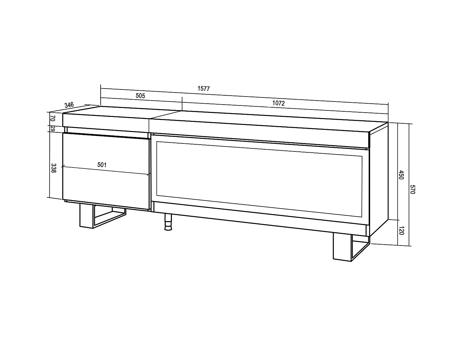 Mobile TV Soggiorno, 158x35x57cm, Per TV fino a 65", Camino elettrico XXL, Design industriale, Rovere