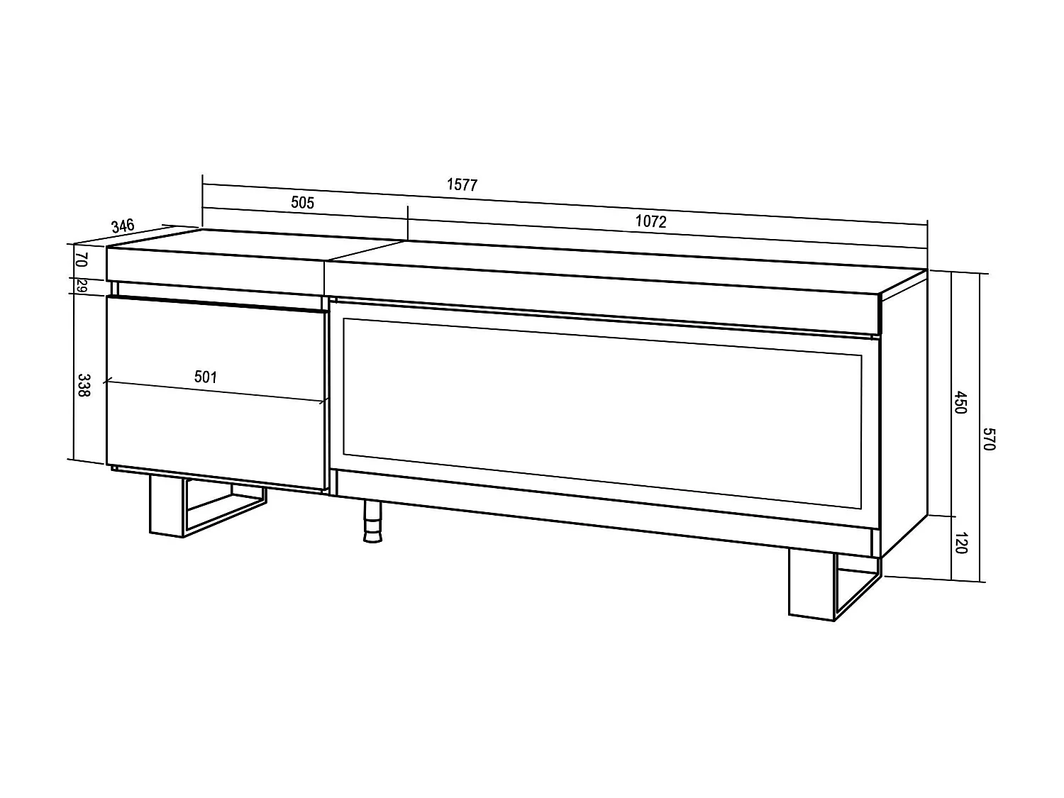 Meuble TV, Banc Télé, 158x35x57cm, Pour les TV jusqu'à 65", Cheminée électrique XXL, Design industriel, Ciment