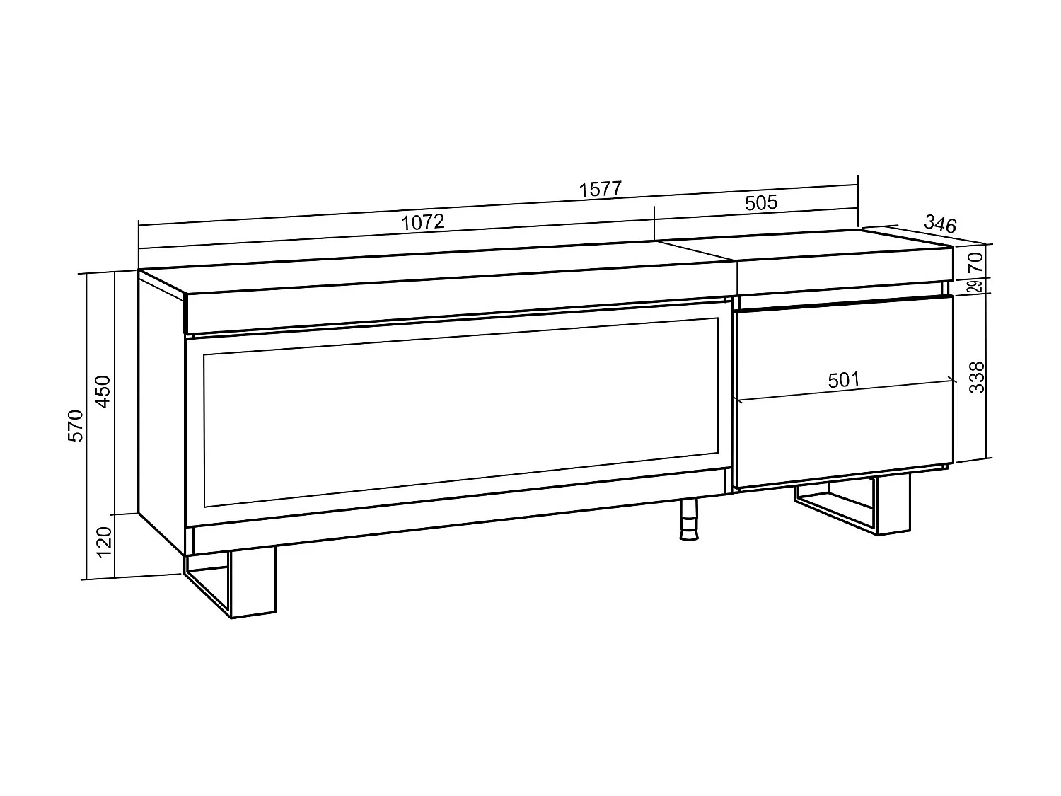 TV-Meubel, Lowboard, 158x35x57cm, Voor tv's tot 65", Elektrische haard XXL, Industrieel design, Cement
