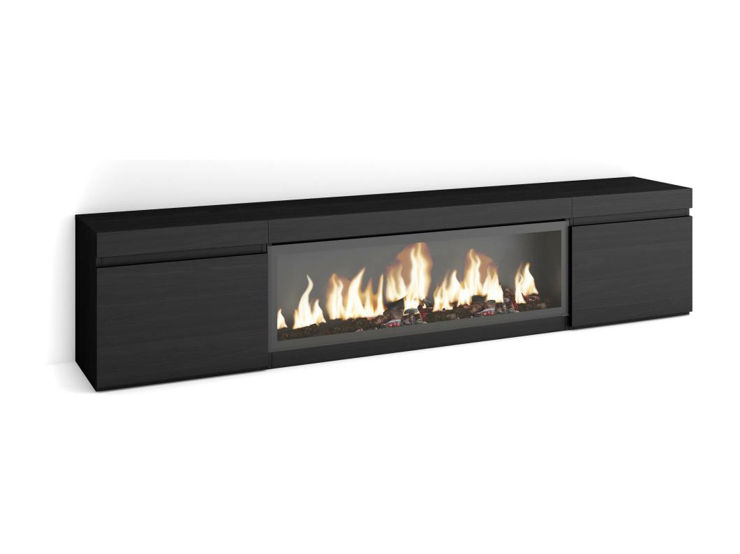 TV-Meubel, Lowboard, 210, Voor tv's tot 80", Elektrische haard XXL, Zwart