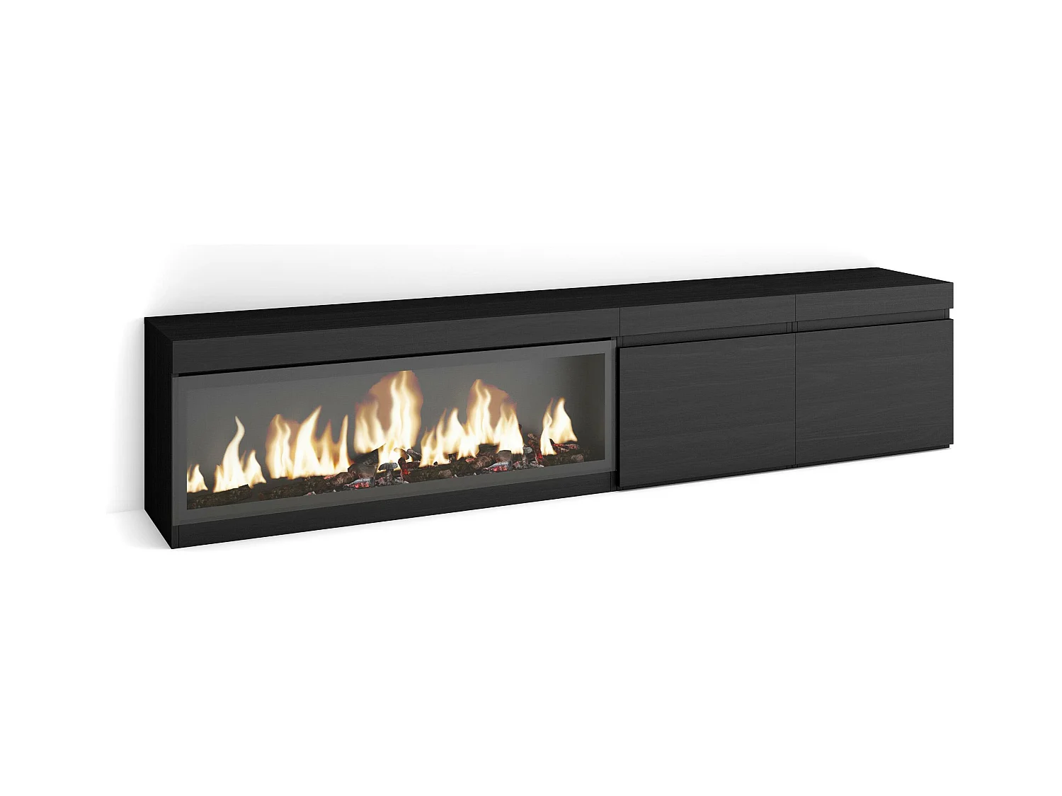 Meuble TV, Banc Télé, 208x35x45cm, Pour les TV jusqu'à 80", Cheminée électrique XXL, Noir