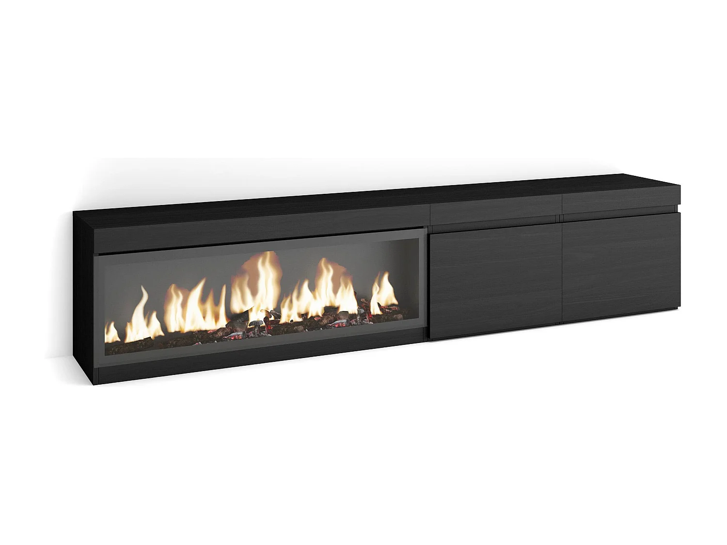 Meuble TV, Banc Télé, 208x35x45cm, Pour les TV jusqu'à 80", Cheminée électrique XXL, Noir