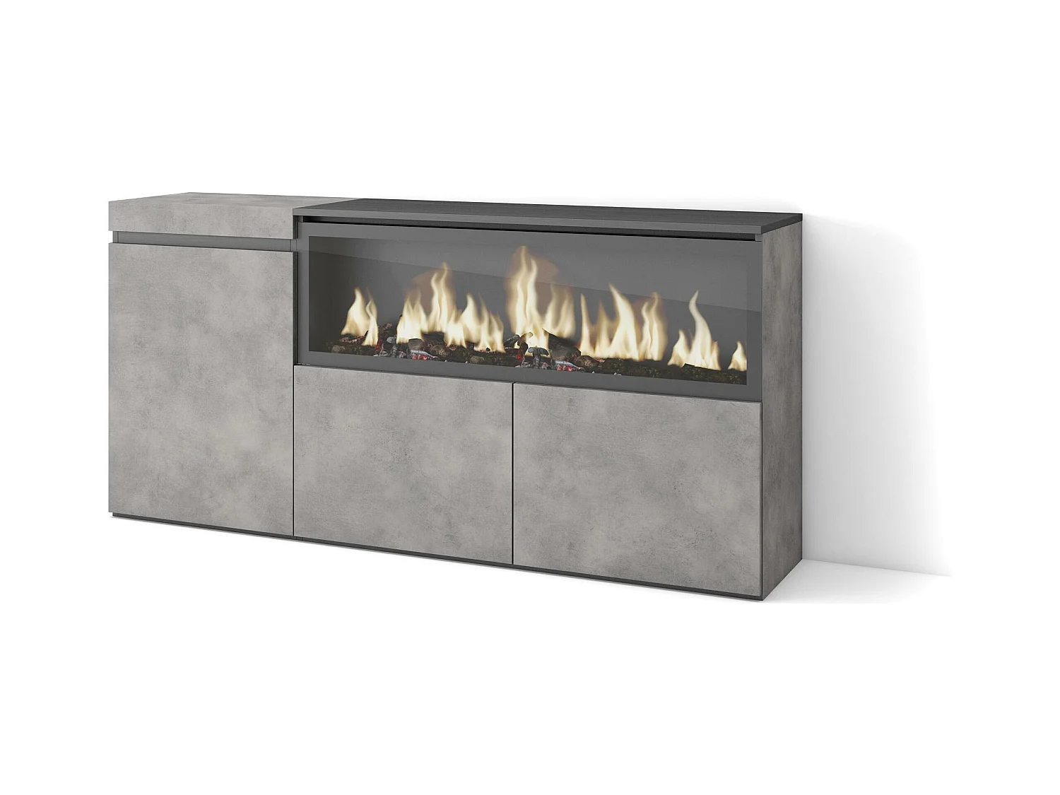 Sideboard, Highboard, 158x35x75cm, 3 Türen, Elektrokamin XXL, Zement