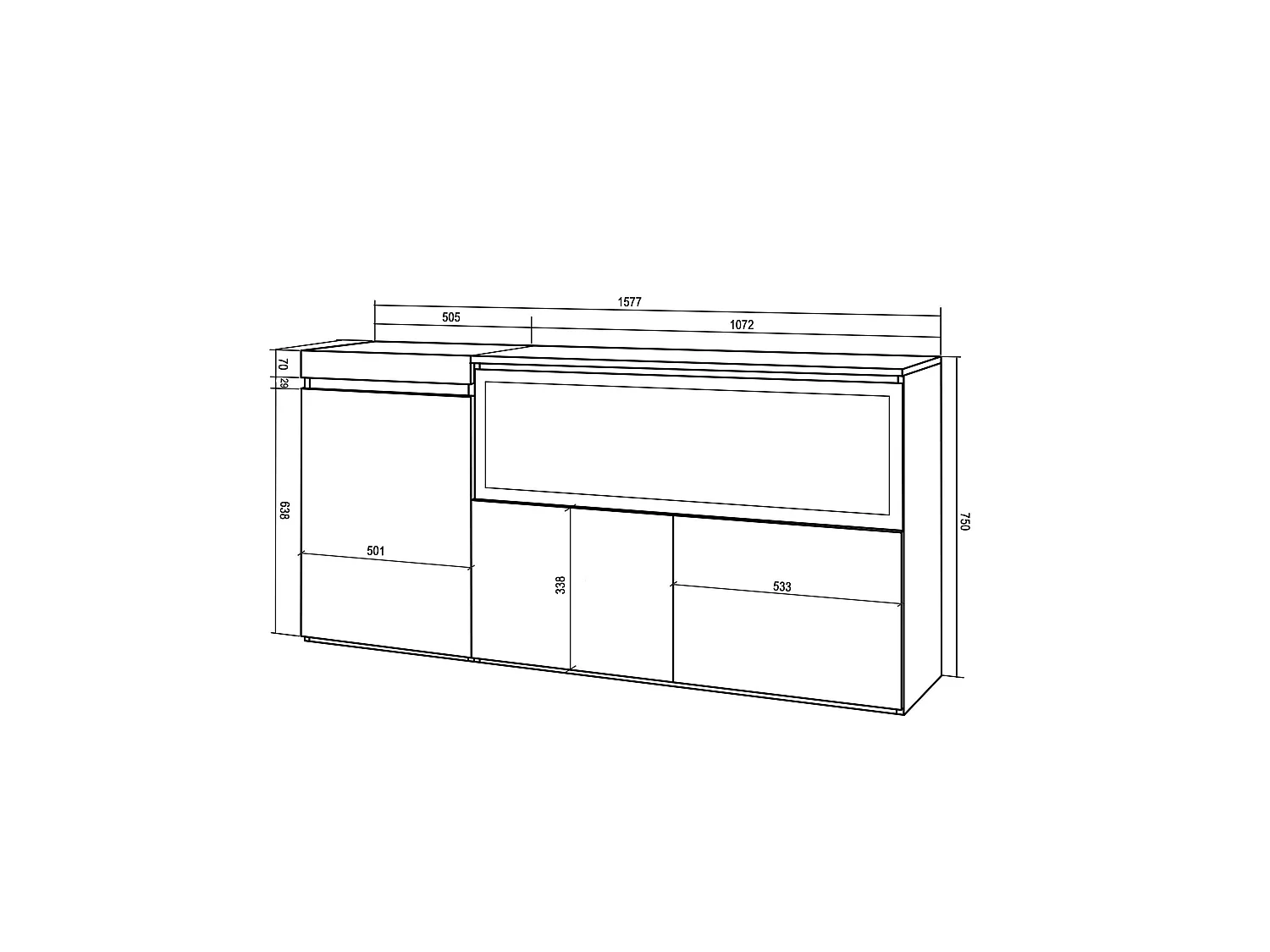 Buffet salon et cuisine, 158x35x75cm, 3 Portes, Cheminée électrique XXL, Ciment