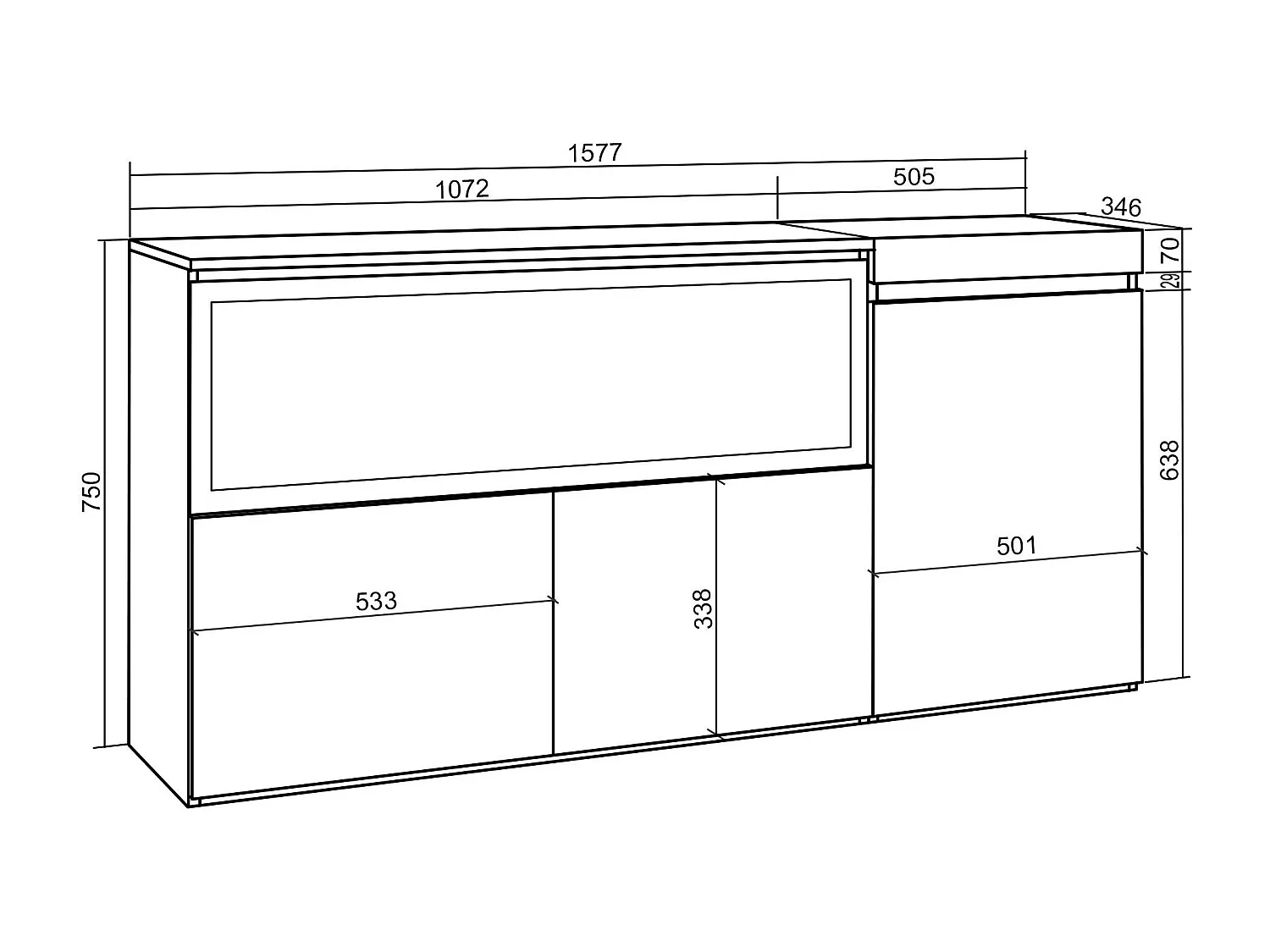 Dressoir, Opbergkast, 158x35x75cm, 3 Deuren, Elektrische haard XXL, Cement