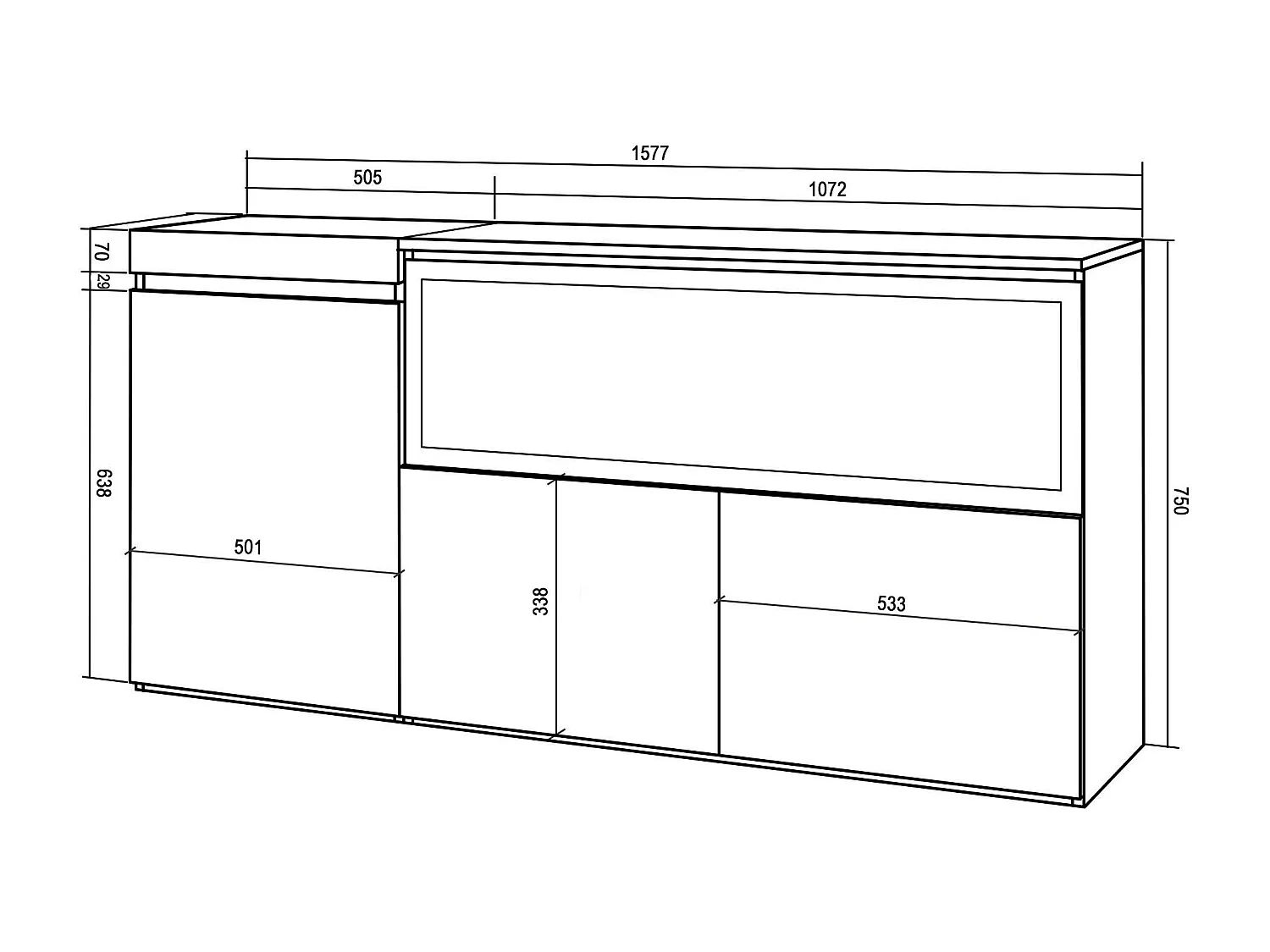 Credenza, Mobile, Cucina, 158x35x87cm, 3 Porte, Camino elettrico XXL, Nero
