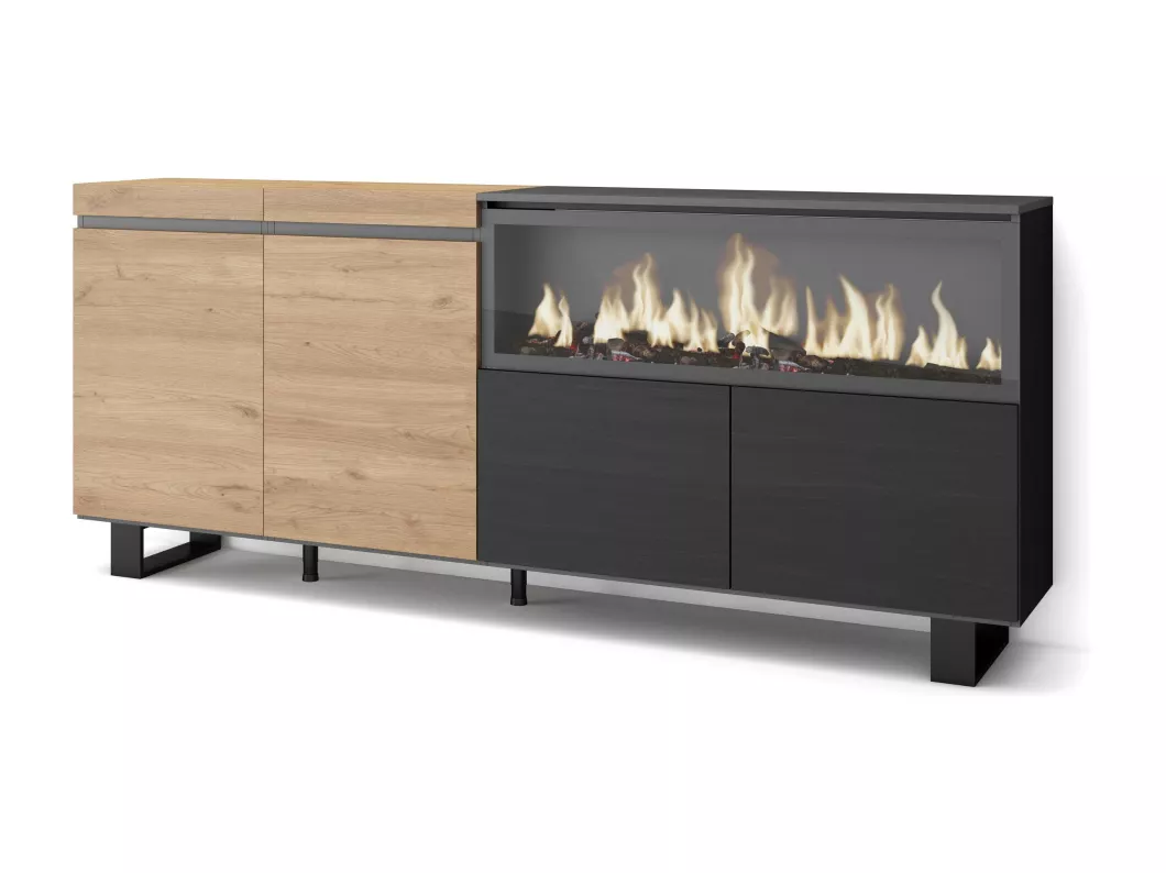 Kauf Unique Sideboard, Highboard, 210, Elektrokamin XXL, Industriedesign, Eiche Schwarz