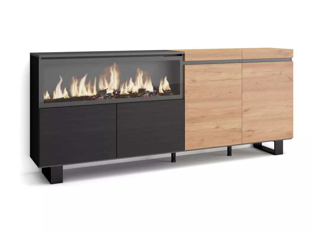 Kauf Unique Sideboard, Highboard, 210, Elektrokamin XXL, Industriedesign, Eiche Schwarz