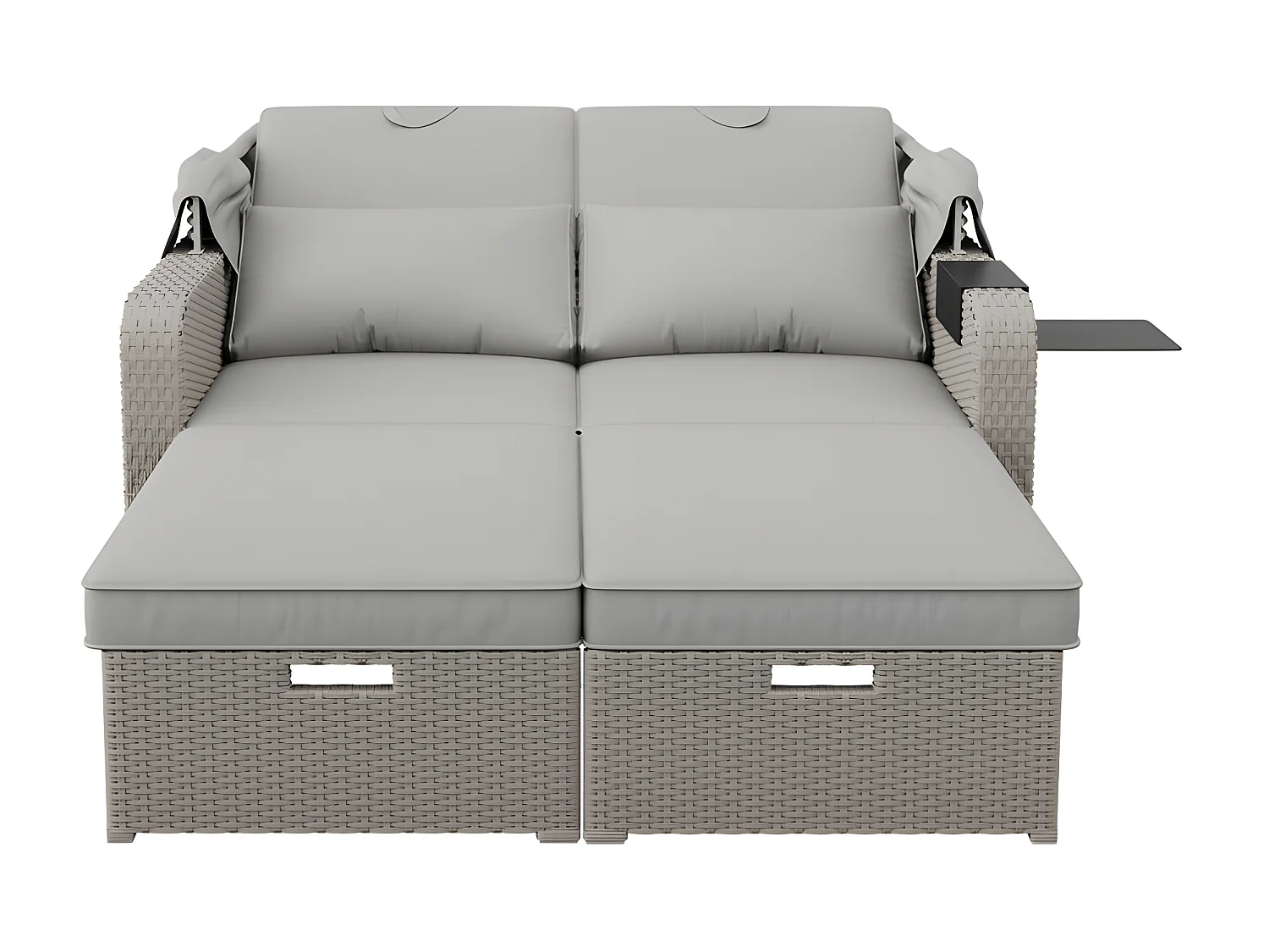 Salon de jardin extensible - Canapé lounge en rotin PE avec auvent réglable - structure en acier - Taupe