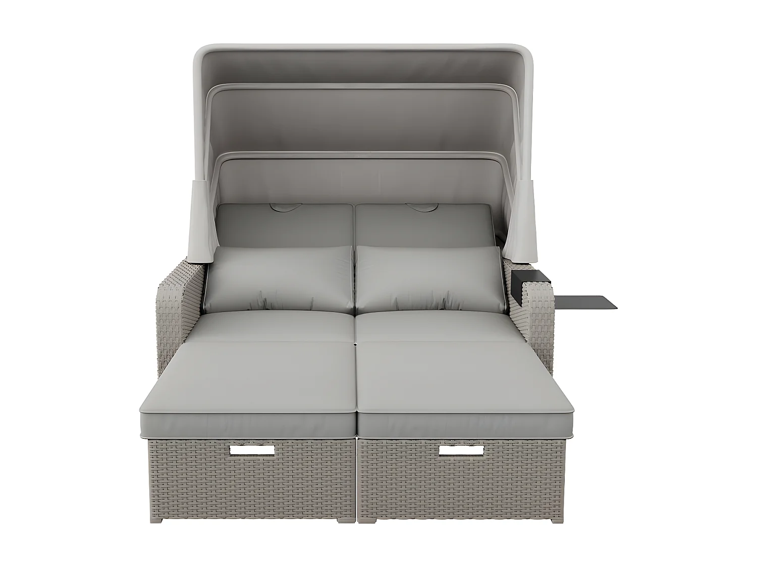 Salon de jardin extensible - Canapé lounge en rotin PE avec auvent réglable - structure en acier - Taupe