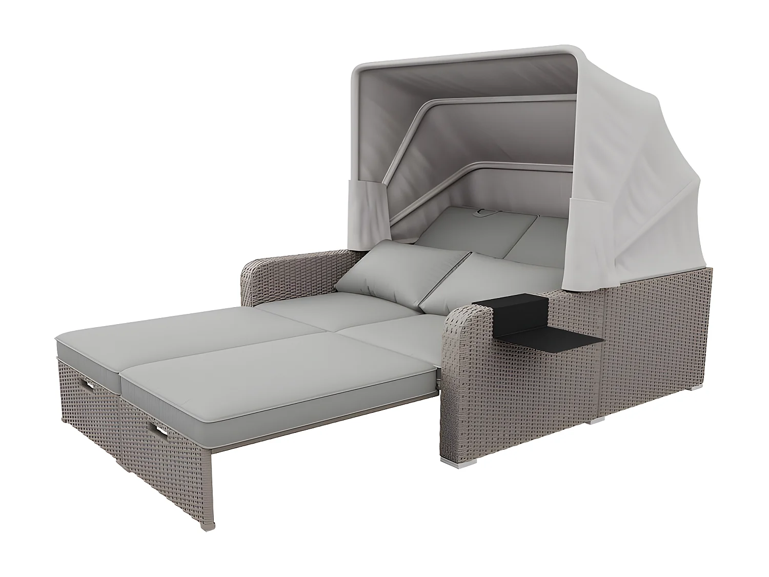 Salon de jardin extensible - Canapé lounge en rotin PE avec auvent réglable - structure en acier - Taupe