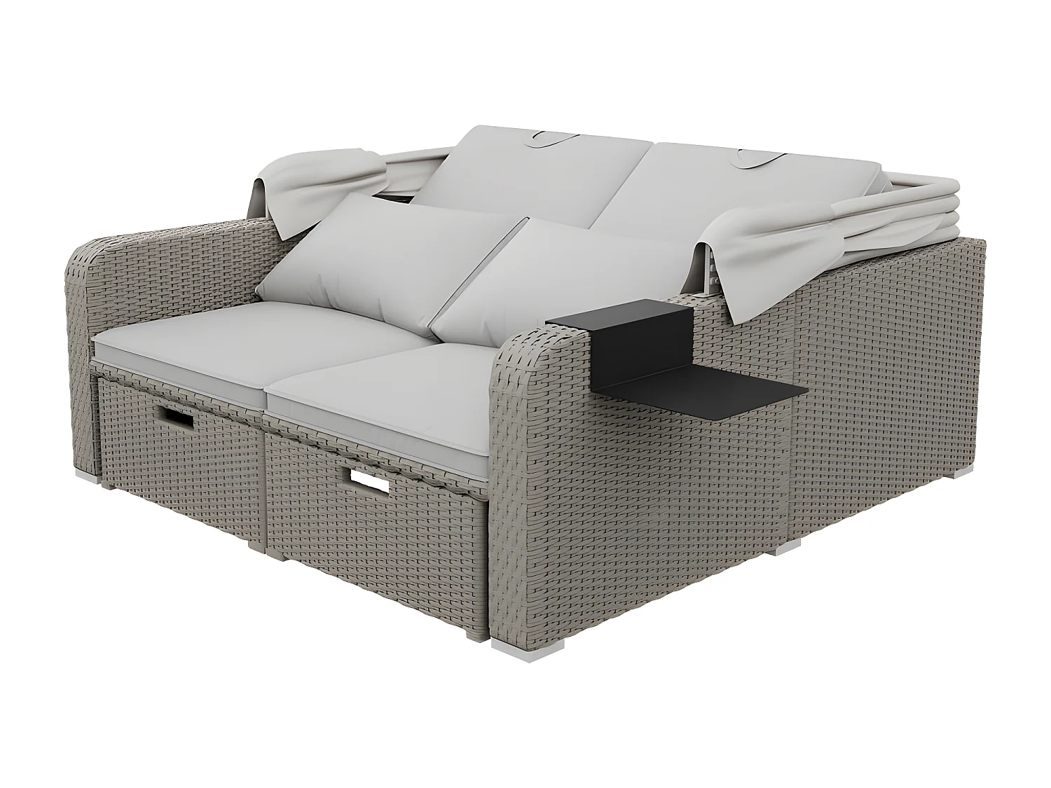 Mobiliario de jardín extensible - Sofá lounge de ratán PE con dosel ajustable - estructura de acero - Taupe