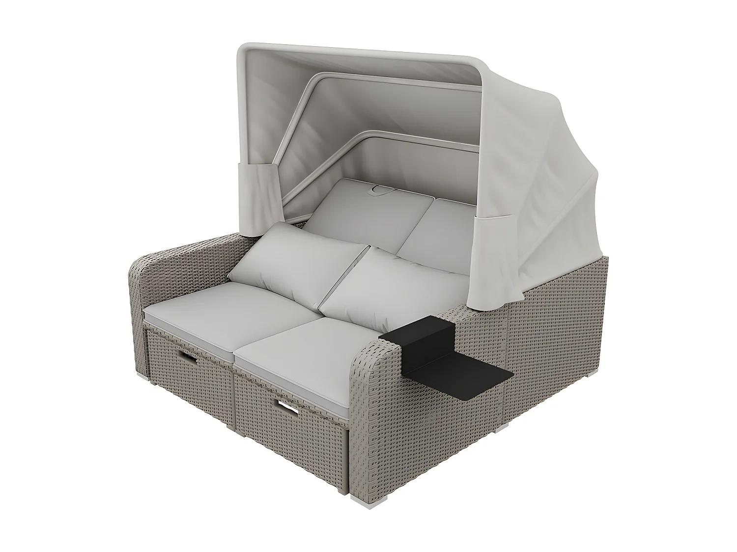 Mobiliario de jardín extensible - Sofá lounge de ratán PE con dosel ajustable - estructura de acero - Taupe