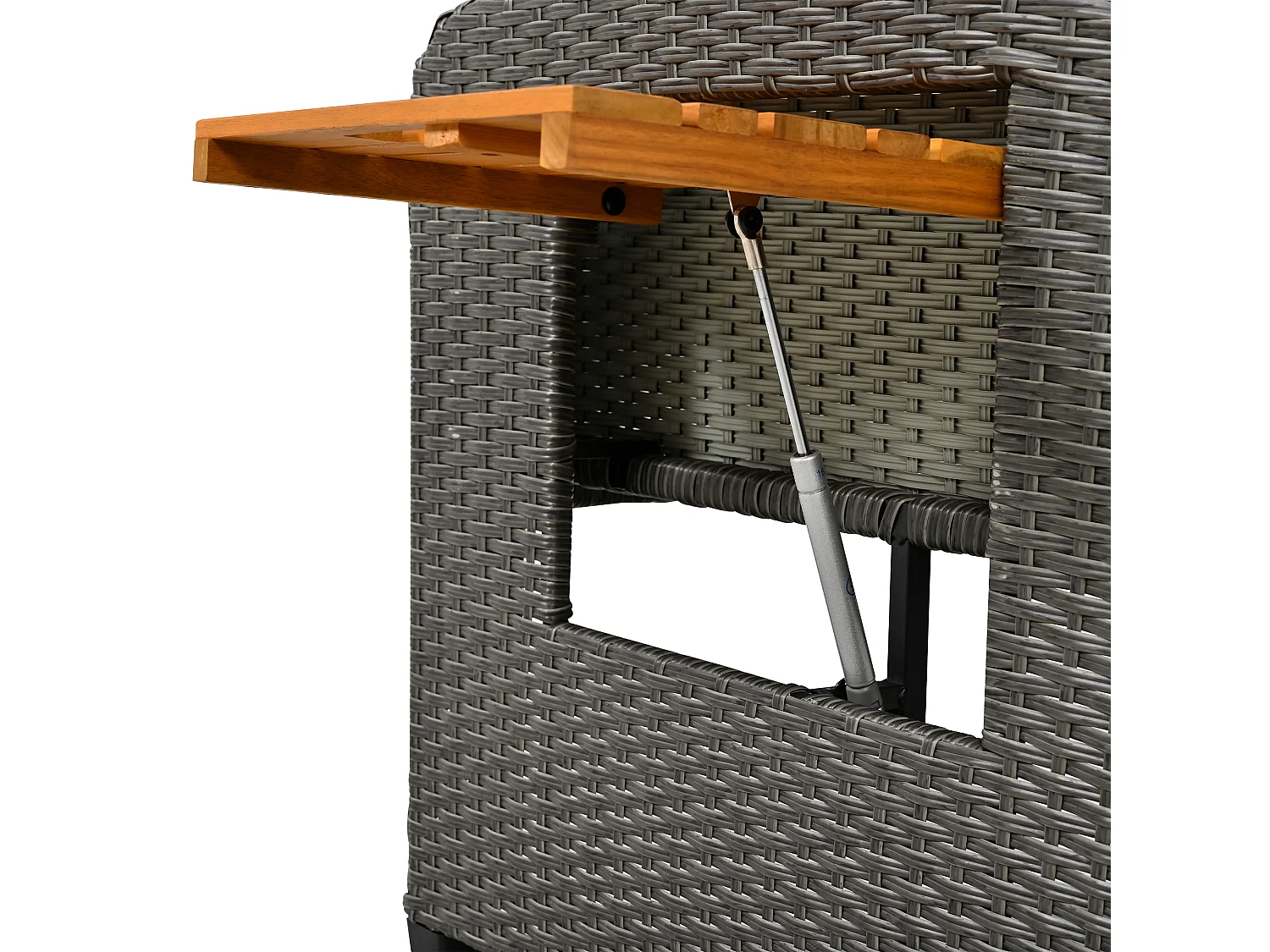 Salon de jardin avec dossier réglable - Canapé lounge en rotin PE - avec 2 tables d'appoint en acacia + repose-pieds de rangement - Gris & Naturel