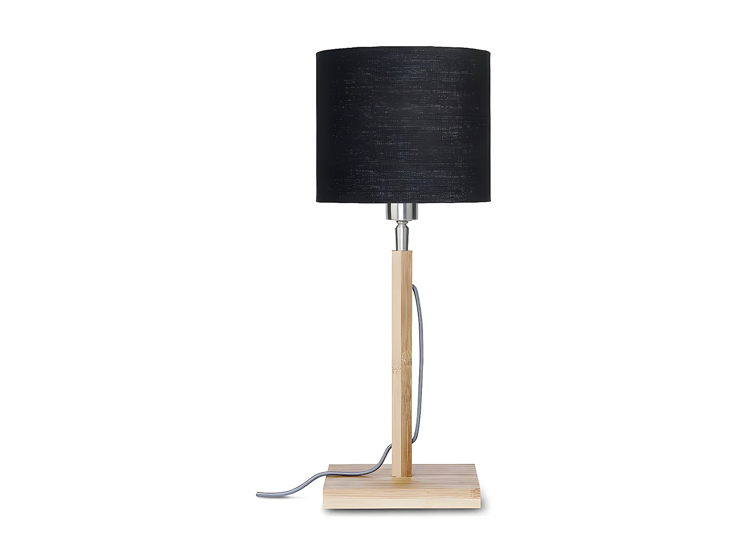 Lampe de table tige en bambou marron et abat-jour noir