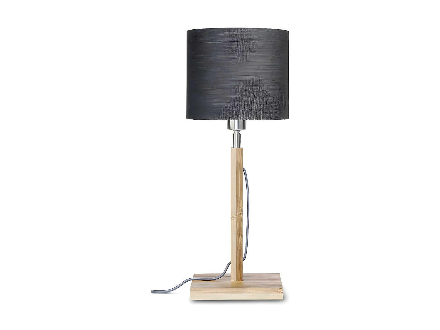 Lampe de table avec tige de bambou marron et abat-jour gris anthracite