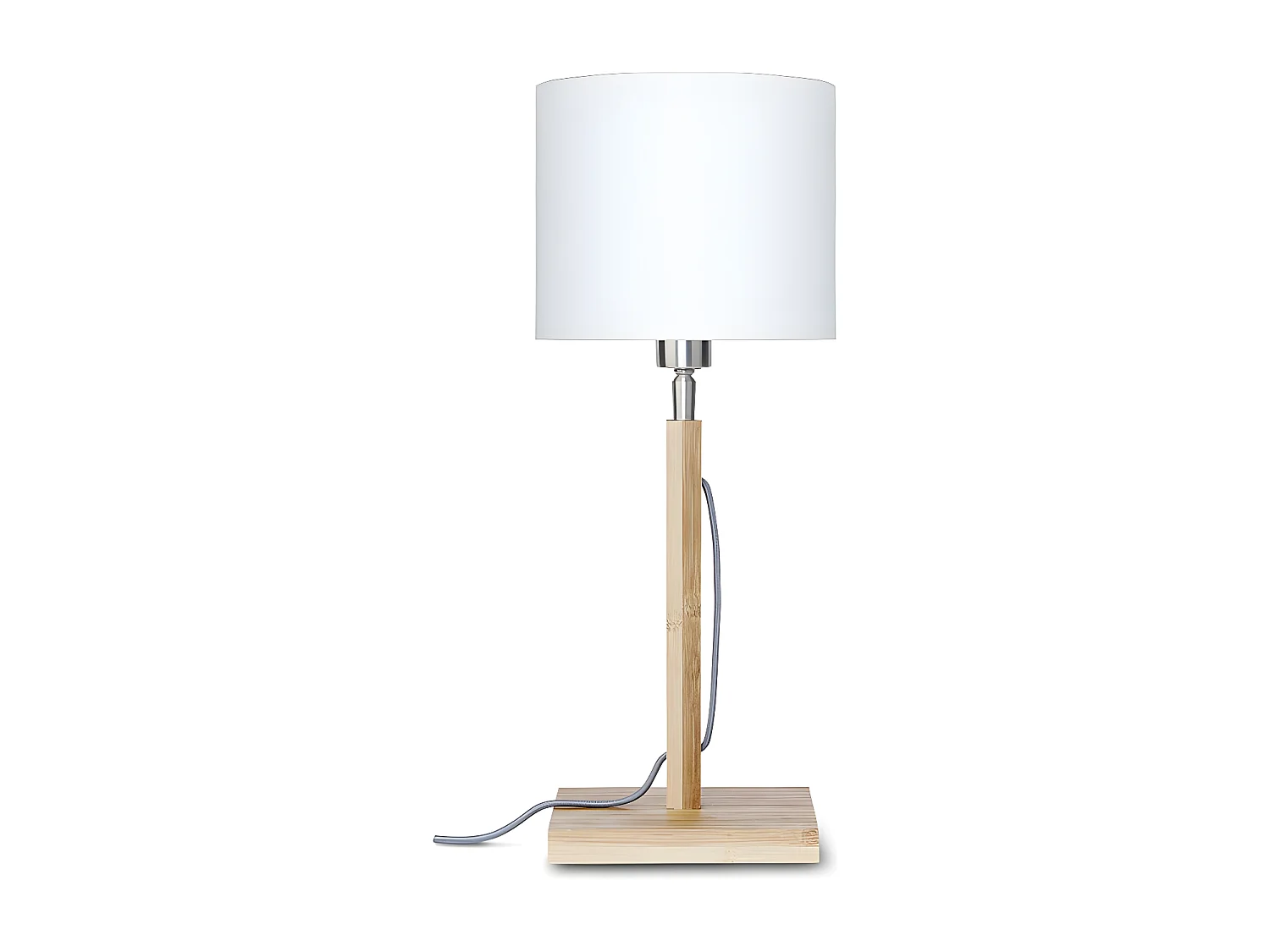 Lampe de table tige en bambou marron et abat-jour blanc