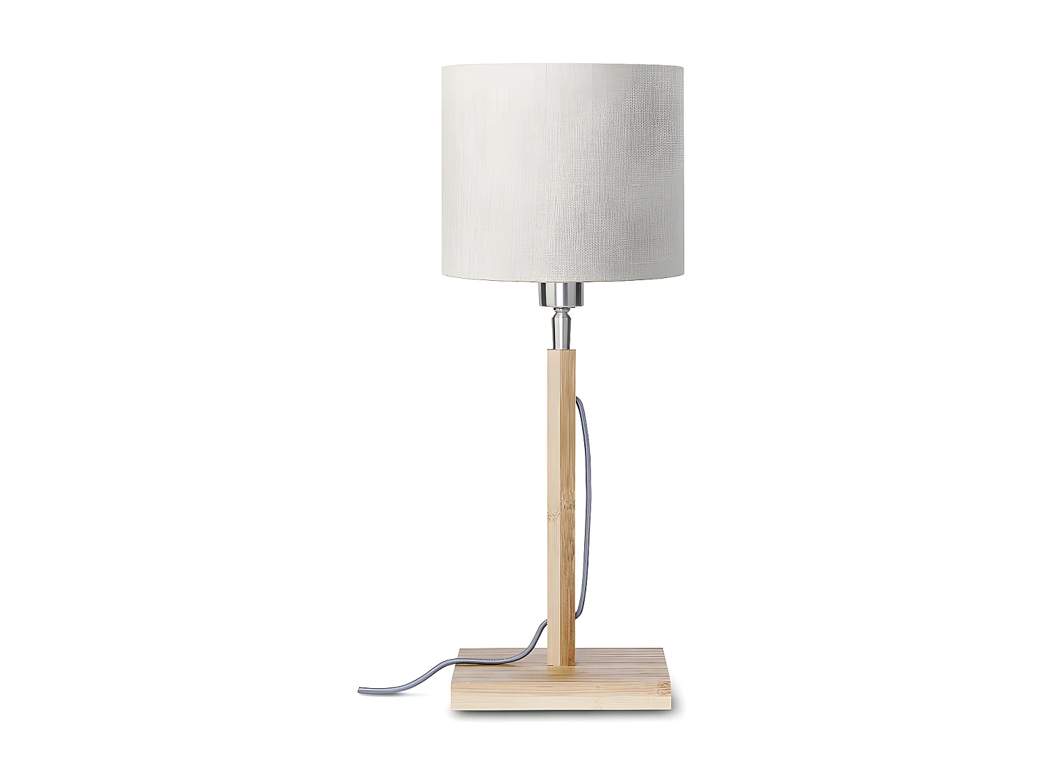 Lampe de table tige en bambou marron et abat-jour crème