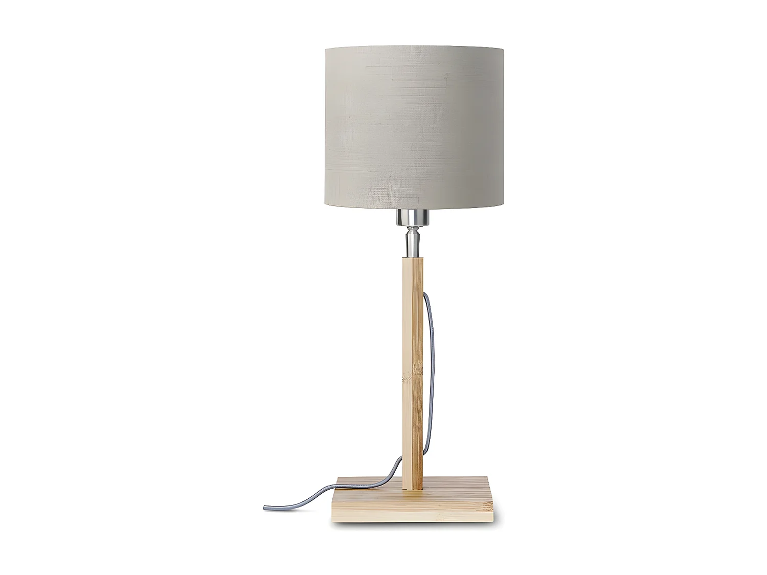 Lampe de table avec tige de bambou marron et abat-jour gris tourterelle
