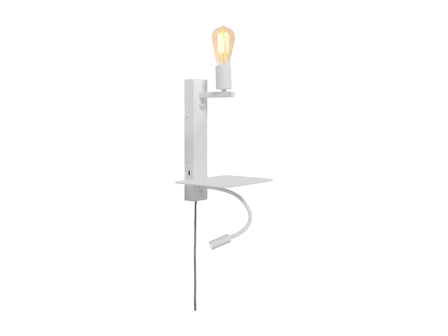 Wit metalen wandlamp zonder lampenkap met lezer