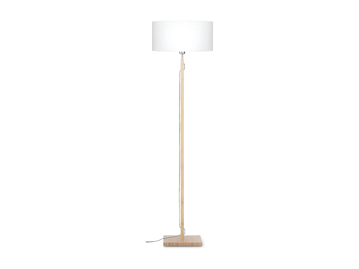 Lampadaire tige en bambou marron et abat-jour blanc