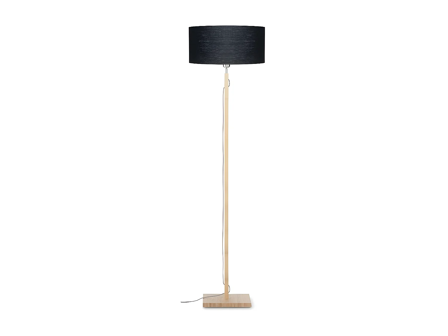 Lampadaire tige en bambou marron et abat-jour noir