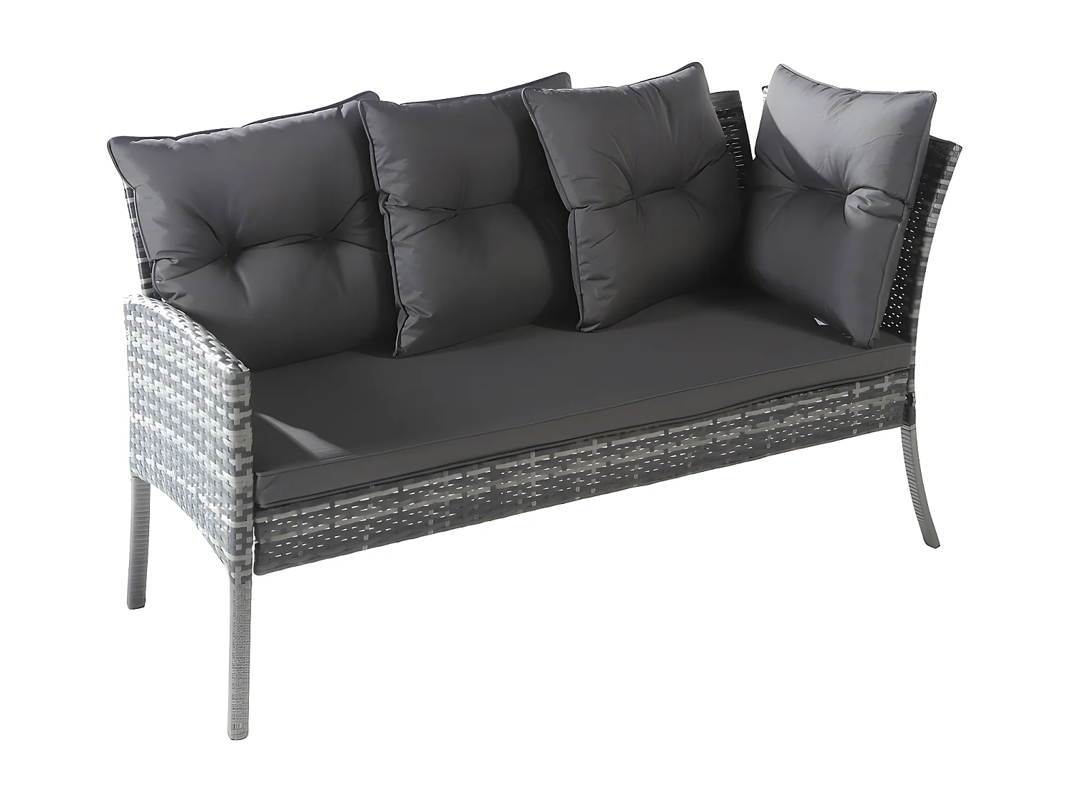 Salon de jardin 7 places en rotin PE - 2 canapés, 2 tabourets et 1 table basse - structure en acier