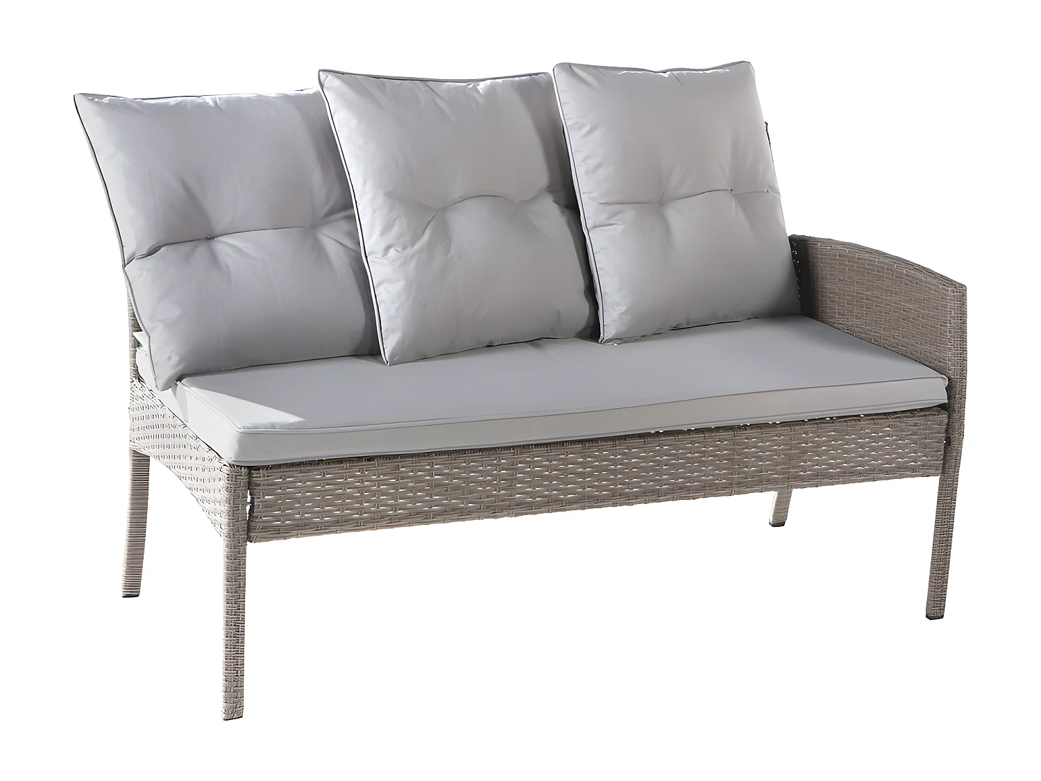 Mobile da giardino in rattan PE 7 posti - 2 divani, 2 sgabelli e 1 tavolino - struttura in acciaio - Grigio chiaro