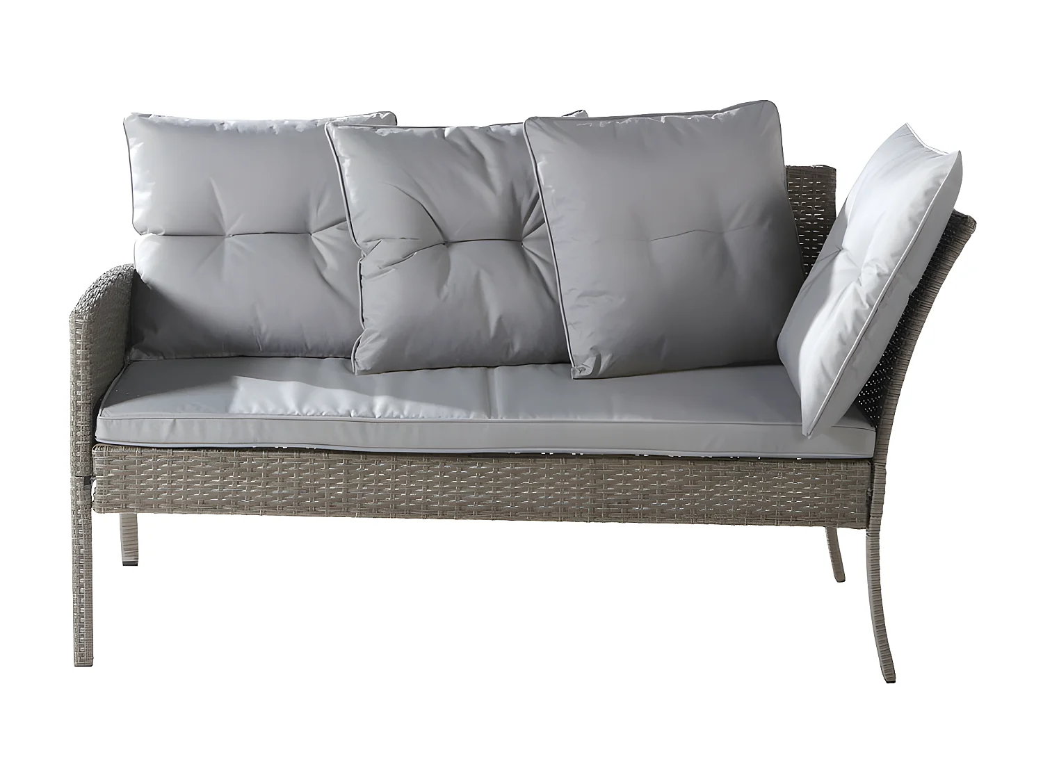 Mobile da giardino in rattan PE 7 posti - 2 divani, 2 sgabelli e 1 tavolino - struttura in acciaio - Grigio chiaro