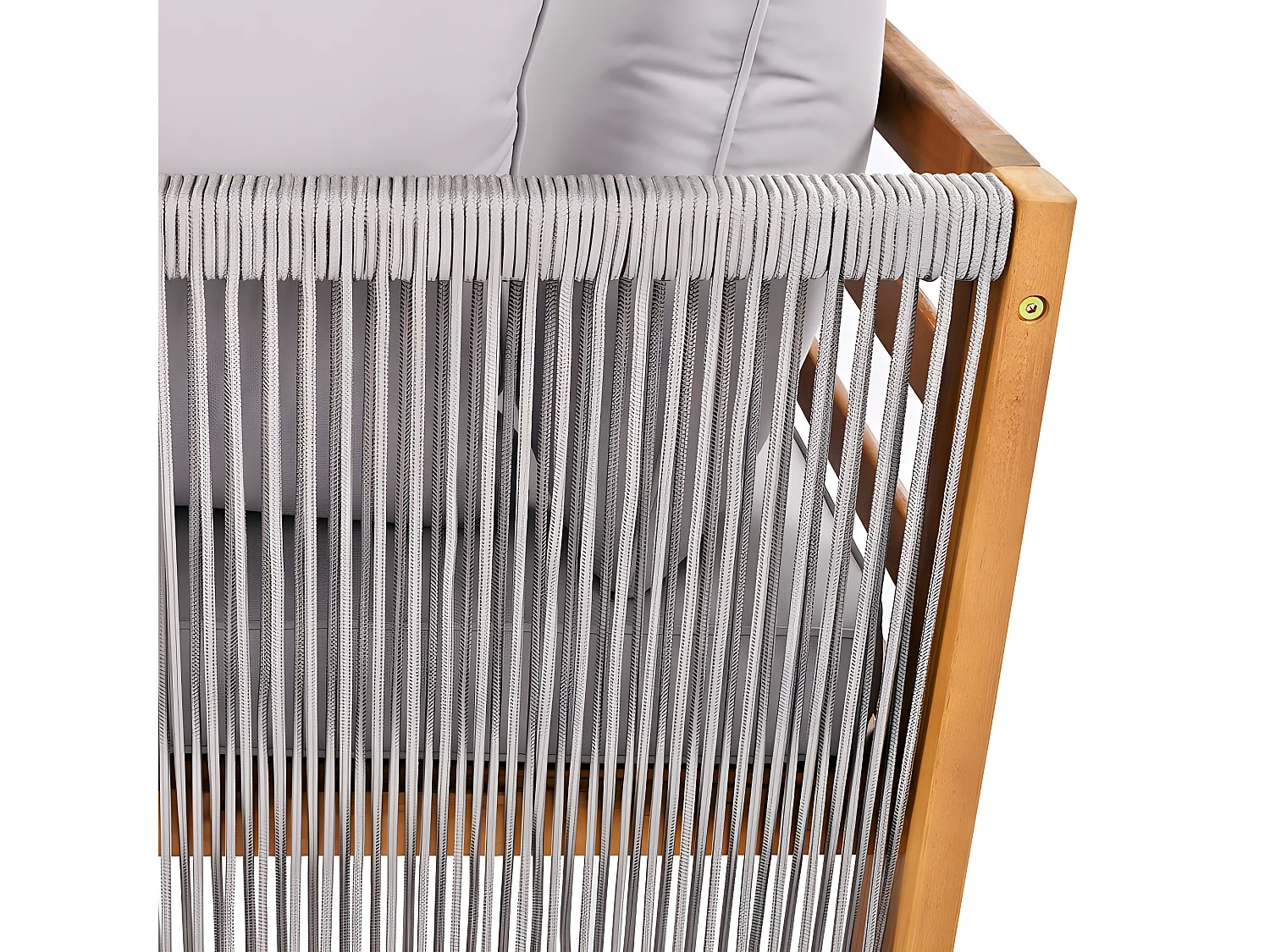 Gartenmöbel aus Akazienholz und grauem Seil – 2 Sofas und 1 Couchtisch – verstellbare Füße – Grau und Natur