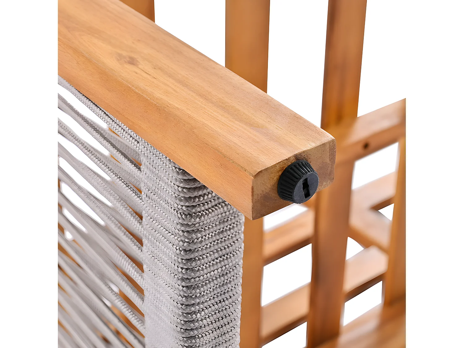 Muebles de jardín en madera de acacia y cuerda gris - 2 sofás y 1 mesa de centro - pies ajustables - Gris y Natural