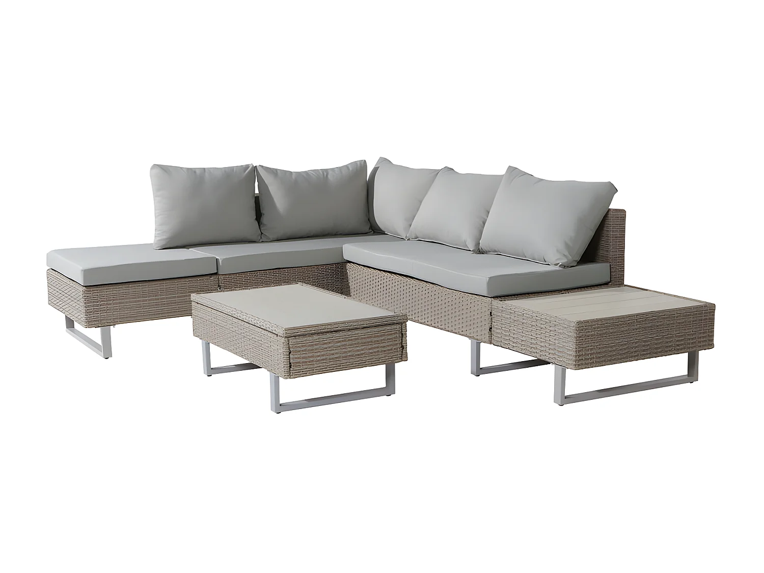 Modulare Gartenmöbel aus PE-Rattan – geeignet für 4 bis 5 Personen – Couchtisch aus Kunststoffplanken – Taupe