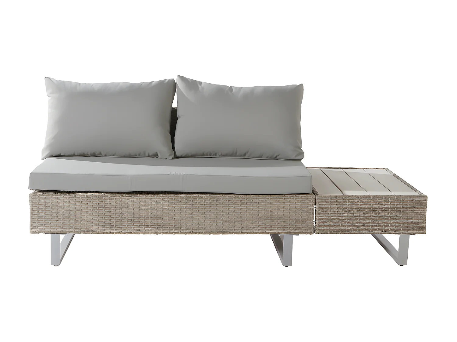 Modulare Gartenmöbel aus PE-Rattan – geeignet für 4 bis 5 Personen – Couchtisch aus Kunststoffplanken – Taupe