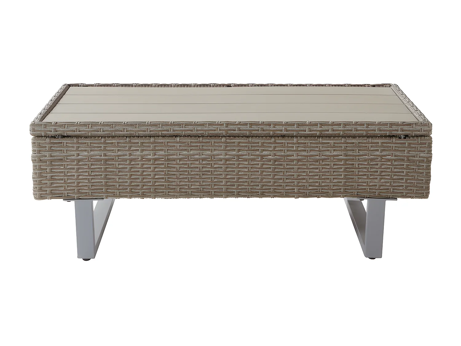 Modulare Gartenmöbel aus PE-Rattan – geeignet für 4 bis 5 Personen – Couchtisch aus Kunststoffplanken – Taupe